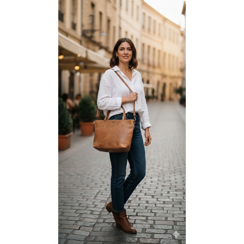 Crazy Horse Full Grain Leather Laptop Bookbag Tote Distressed Patina Vintage